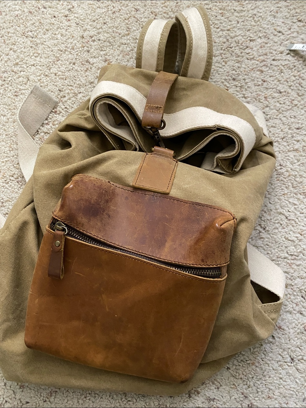 Canvas/Waxed Leather Bucket Bag Backpack.